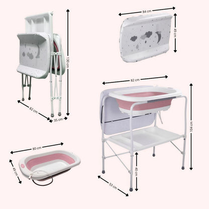 Bathby | Bañera Bebé 5 En 1 Plegable Con Soporte, Cambiador, Bandejas, Desagüe (rosa Standard)_2