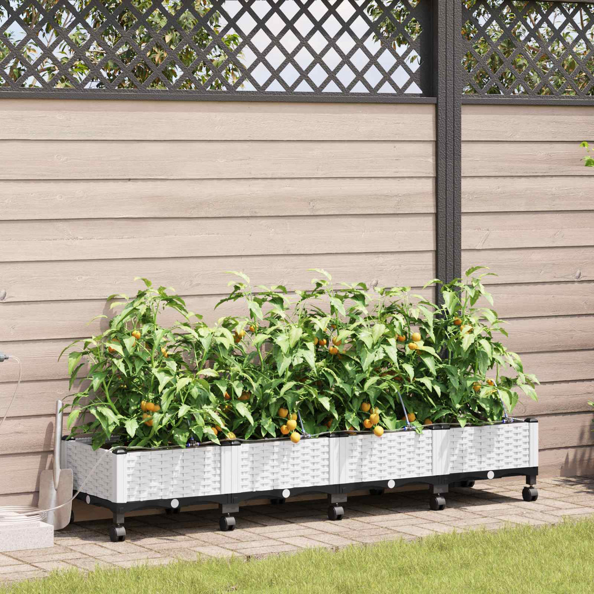 Maceta De Jardín Con Riego Y Ruedas 4 Uds. Blanco Pp_1