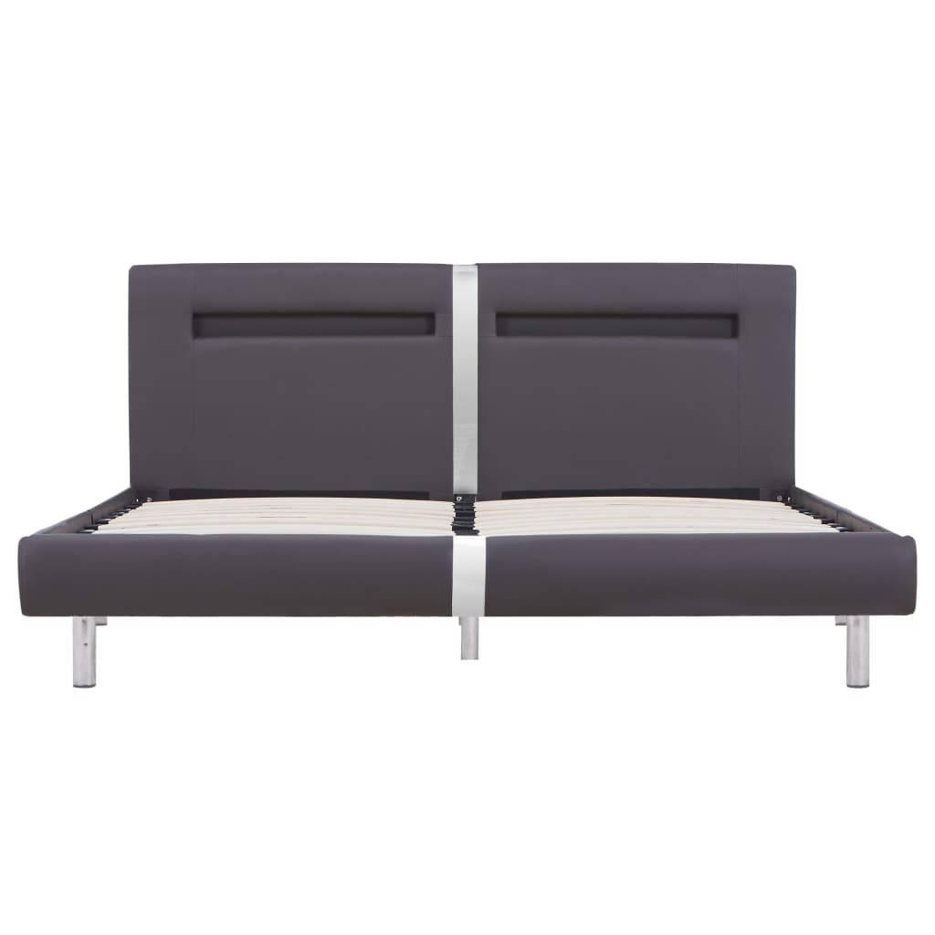 Estructura De Cama Con Led Sin Colchón Cuero Gris 180x200 Cm / Vetonek_2