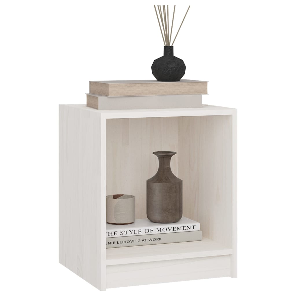 Mesita De Noche Madera Maciza De Pino Blanco 35,5x33,5x41,5 Cm_1