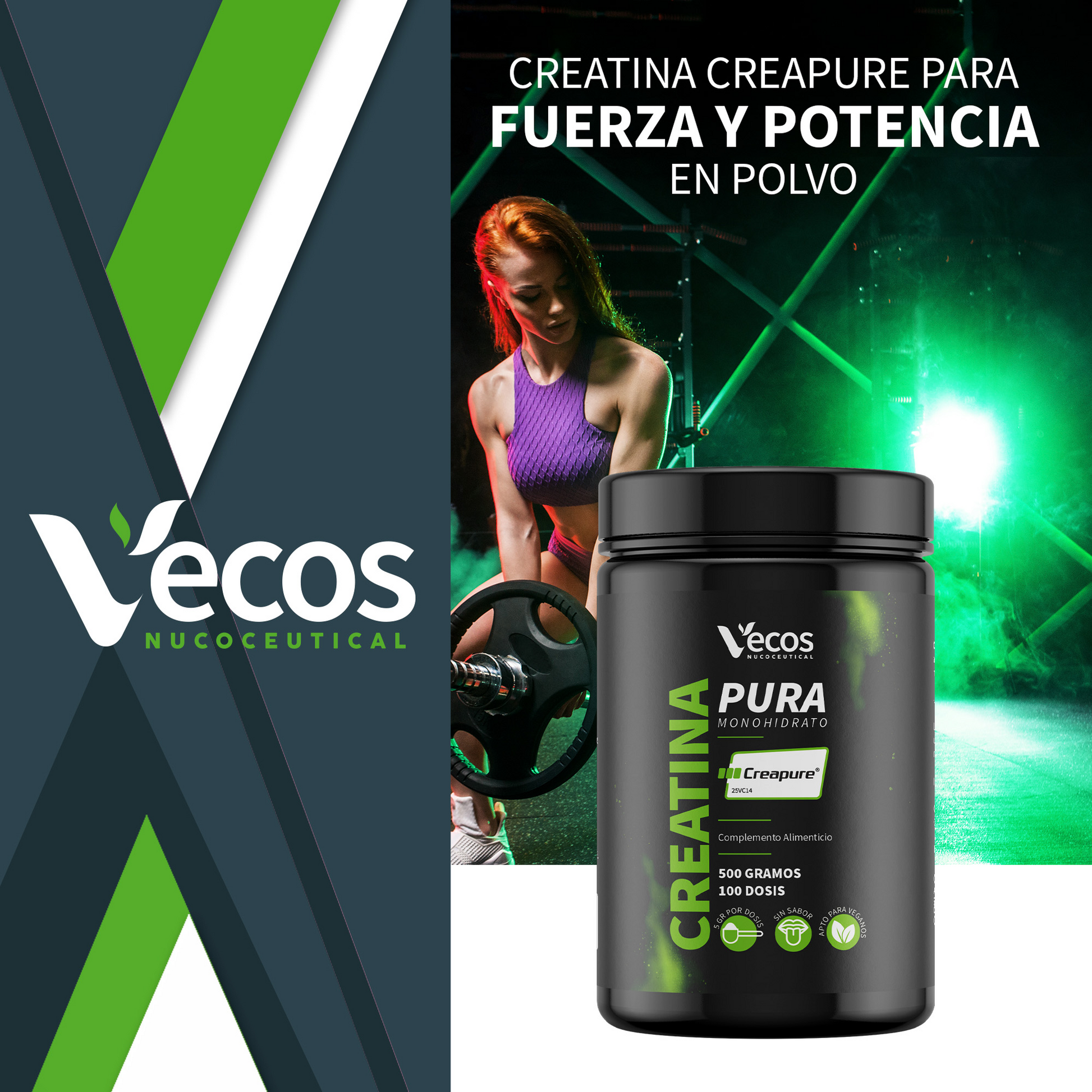 Creatina Monohidrato Creapure® Vecos 500 G | Fuerza, Potencia Y Rendimiento | 5000 Mg De Alta Pureza Por Dosis_1