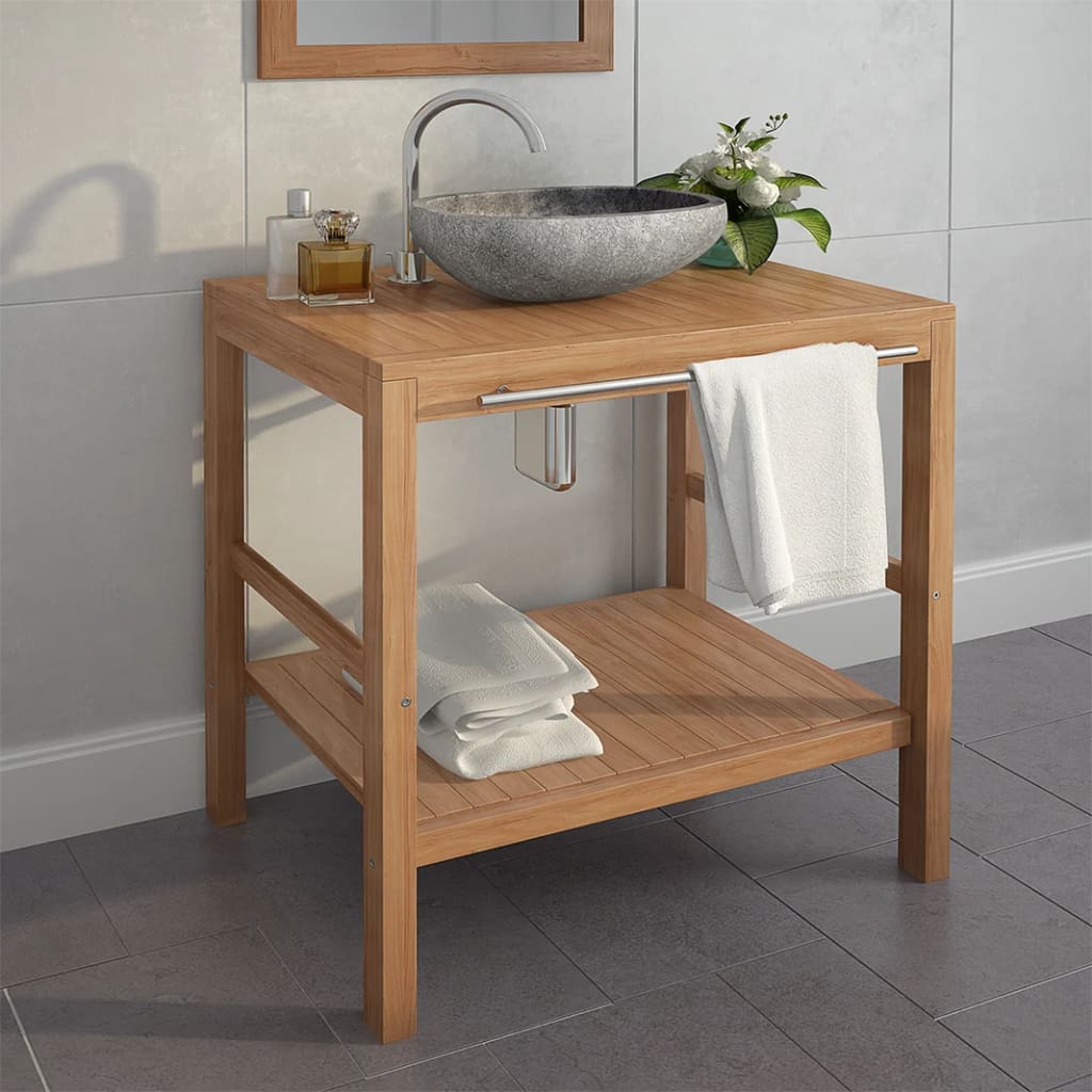 Mueble De Lavabo Tocador Madera Teca Maciza 74x45x75 Cm_0