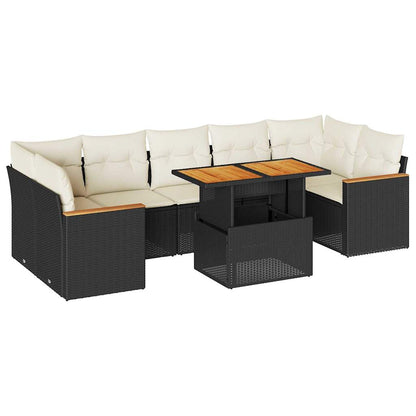 Set Sofás Jardín Y Cojines 7 Pzas Ratán Sintético Acacia Negro / Vetonek_2