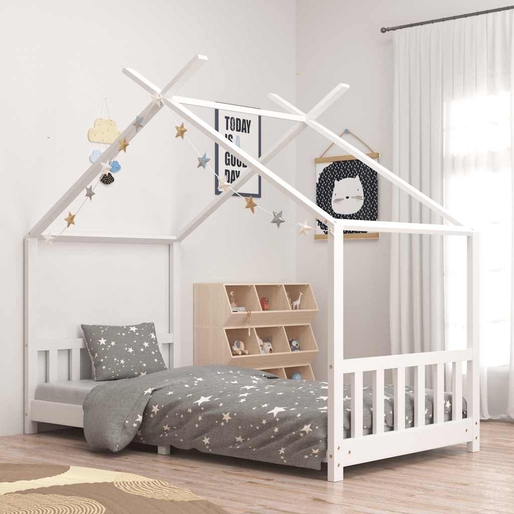 Vidaxl Estructura De Cama Infantil Madera Maciza Pino Blanco 90x200 Cm_1