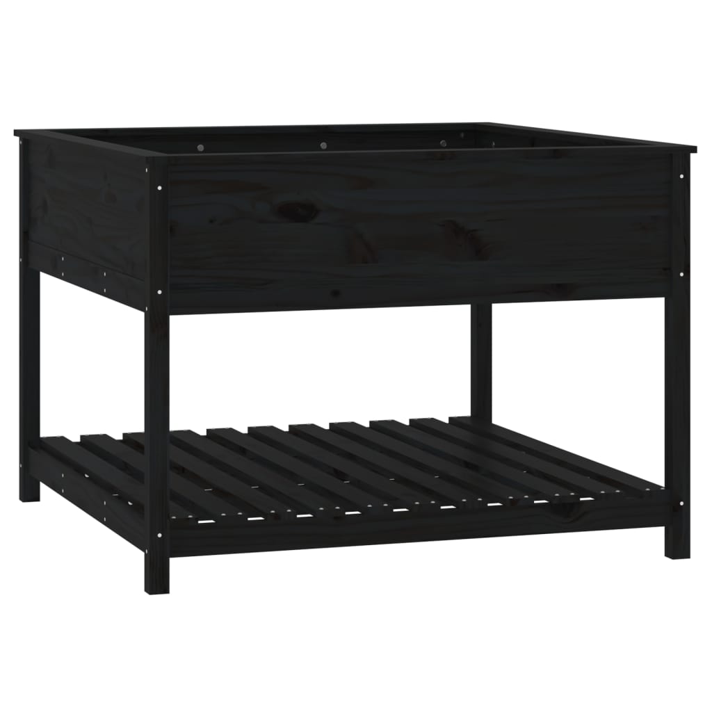 Jardinera Con Estante Madera Maciza Pino Negro 111,5x111,5x81cm_0