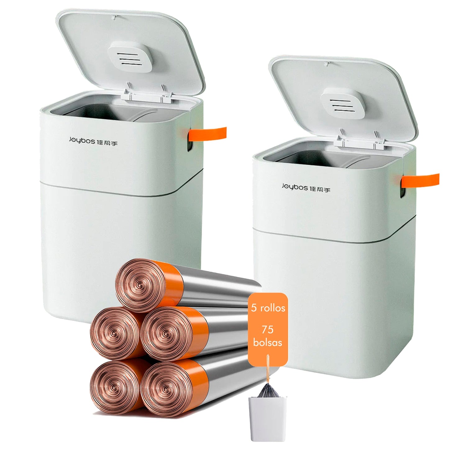 Set De 2 Papeleras Cubos De Basura Cuadrado 14 L Cada Uno Easy Pack Con Tapa, Para Hogar U Oficina - Incluye 135 Bolsas De Basura_0