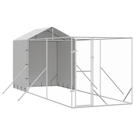 Perrera De Exterior Con Toldo Acero Galvanizado Plata 2x6x2,5 M_0