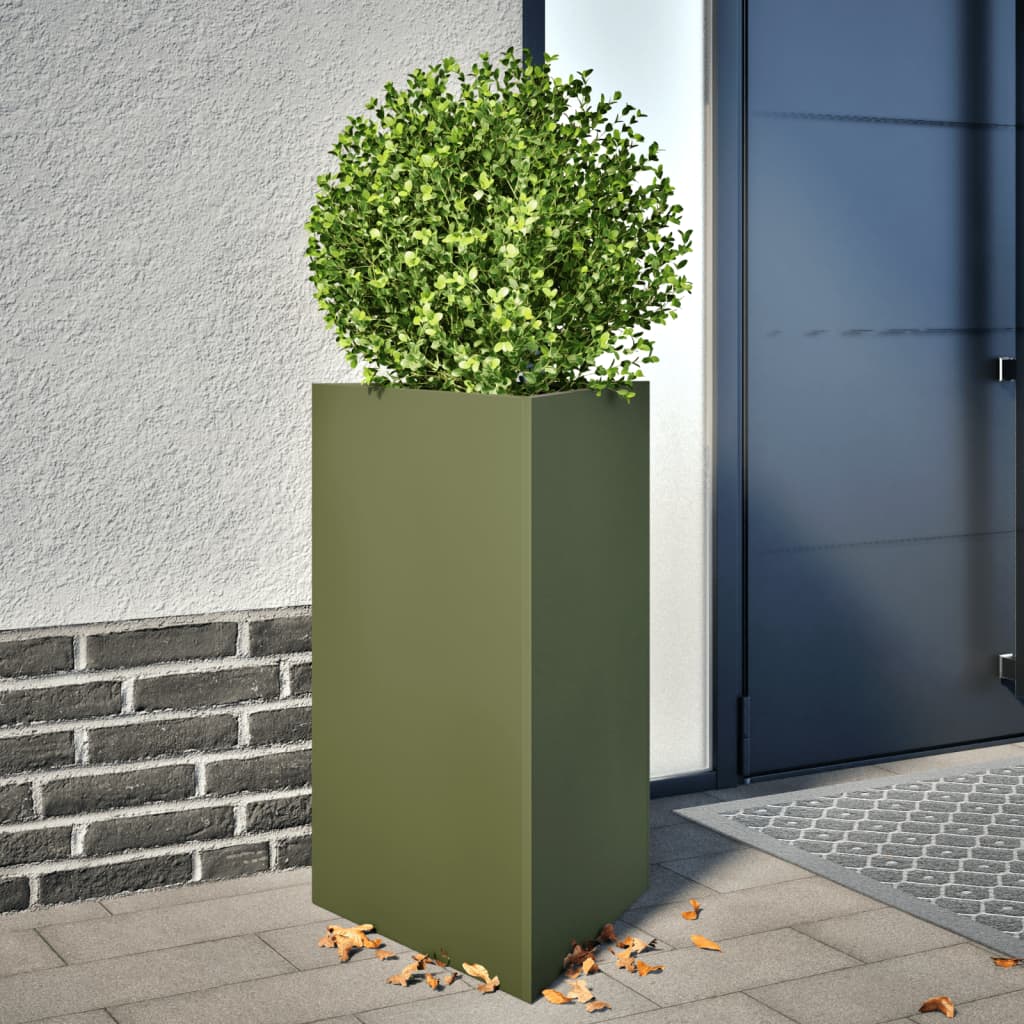 Jardineras Triangulares 2 Uds Acero Verde Oliva 50x43x75 Cm_1