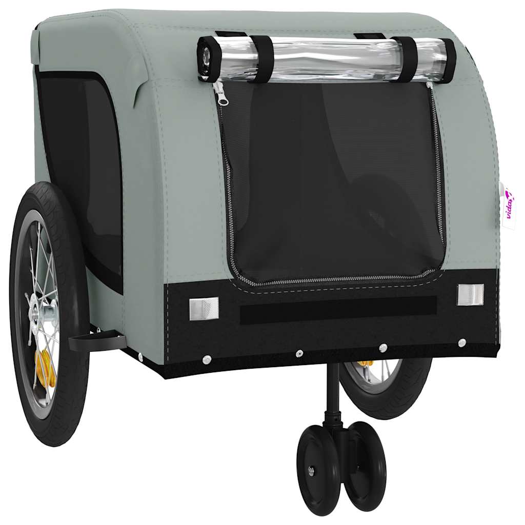 Remolque De Bicicleta Mascotas Hierro Tela Oxford Gris Negro_3