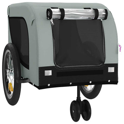 Remolque De Bicicleta Mascotas Hierro Tela Oxford Gris Negro_3