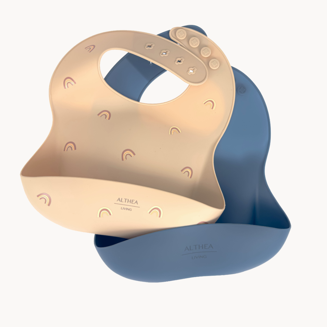 Baberos Impermeables - 2 Piezas - Beige / Azul Marino.