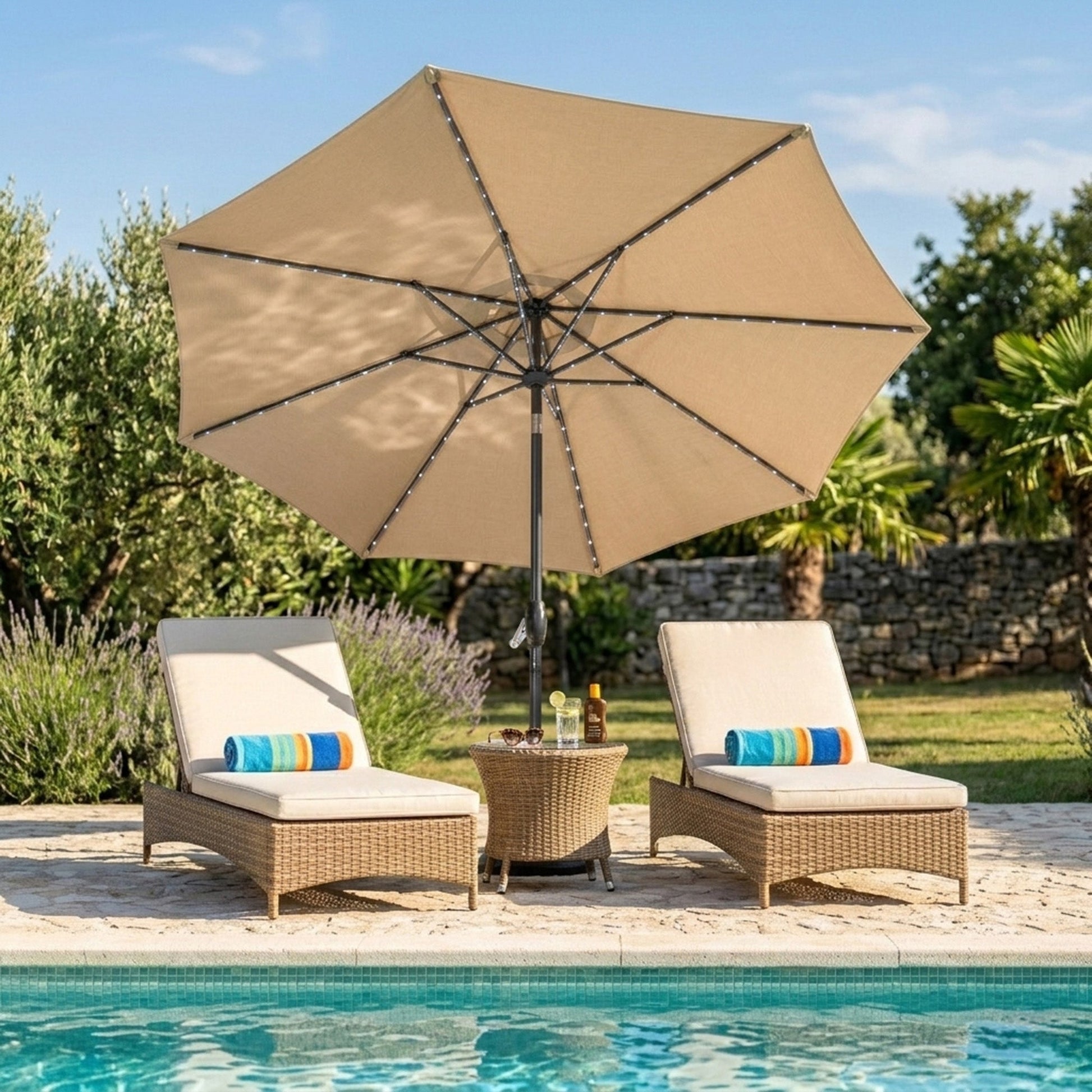 Parasol Led Inclinable De 2,7 M – Beige_3