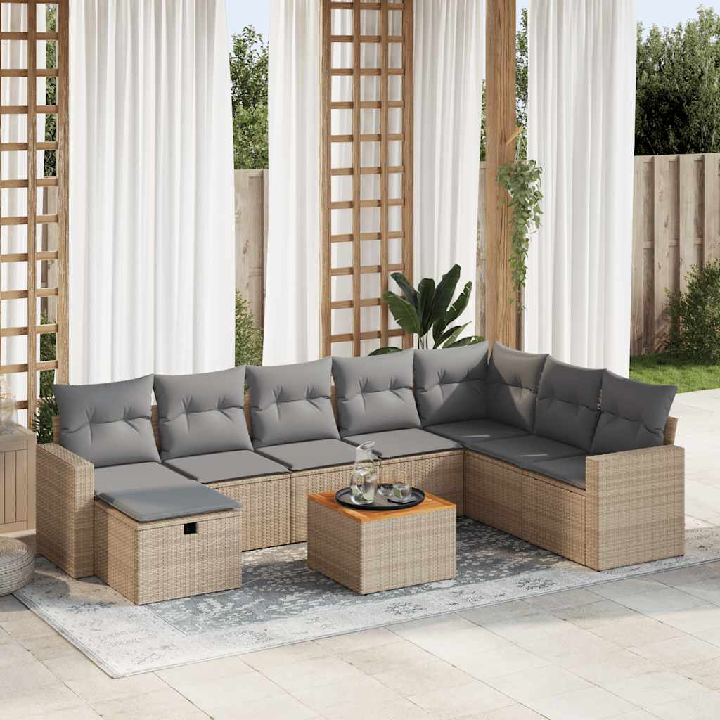 Set De Sofás De Jardín Con Cojines 9 Pzas Ratán Sintético Beige / Vetonek_5