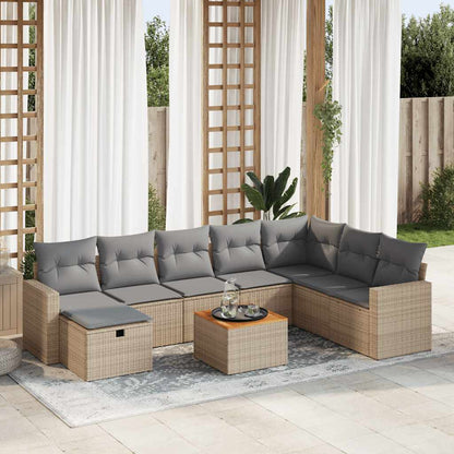 Set De Sofás De Jardín Con Cojines 9 Pzas Ratán Sintético Beige / Vetonek_5