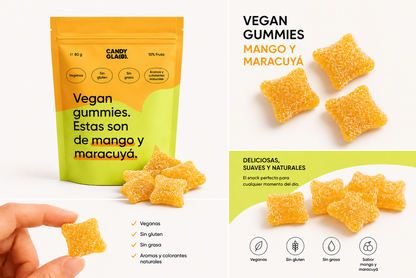Gummies Veganas Sabor Mango Y Maracuyá Pack 14 Bolsas - Snack Dulce Natural Sin Gluten_2
