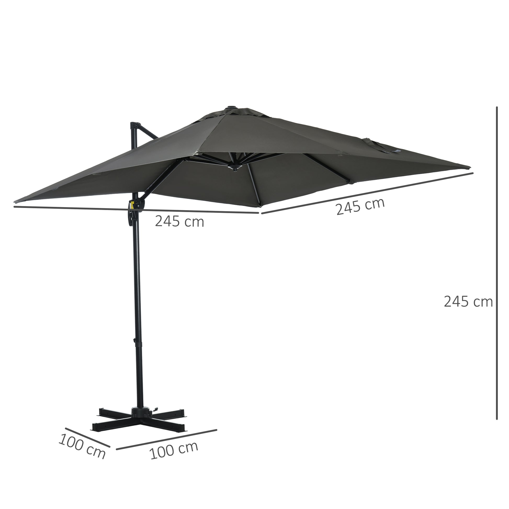 Outsunny Sombrilla De Jardín De Aluminio 245x245x245 Cm Con Manivela Gris_2