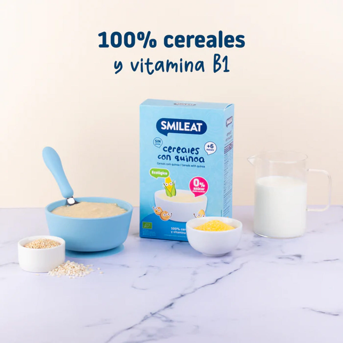 Papa de Cereais Biológicos Sem Glúten Smileat com Quinoa, 200g