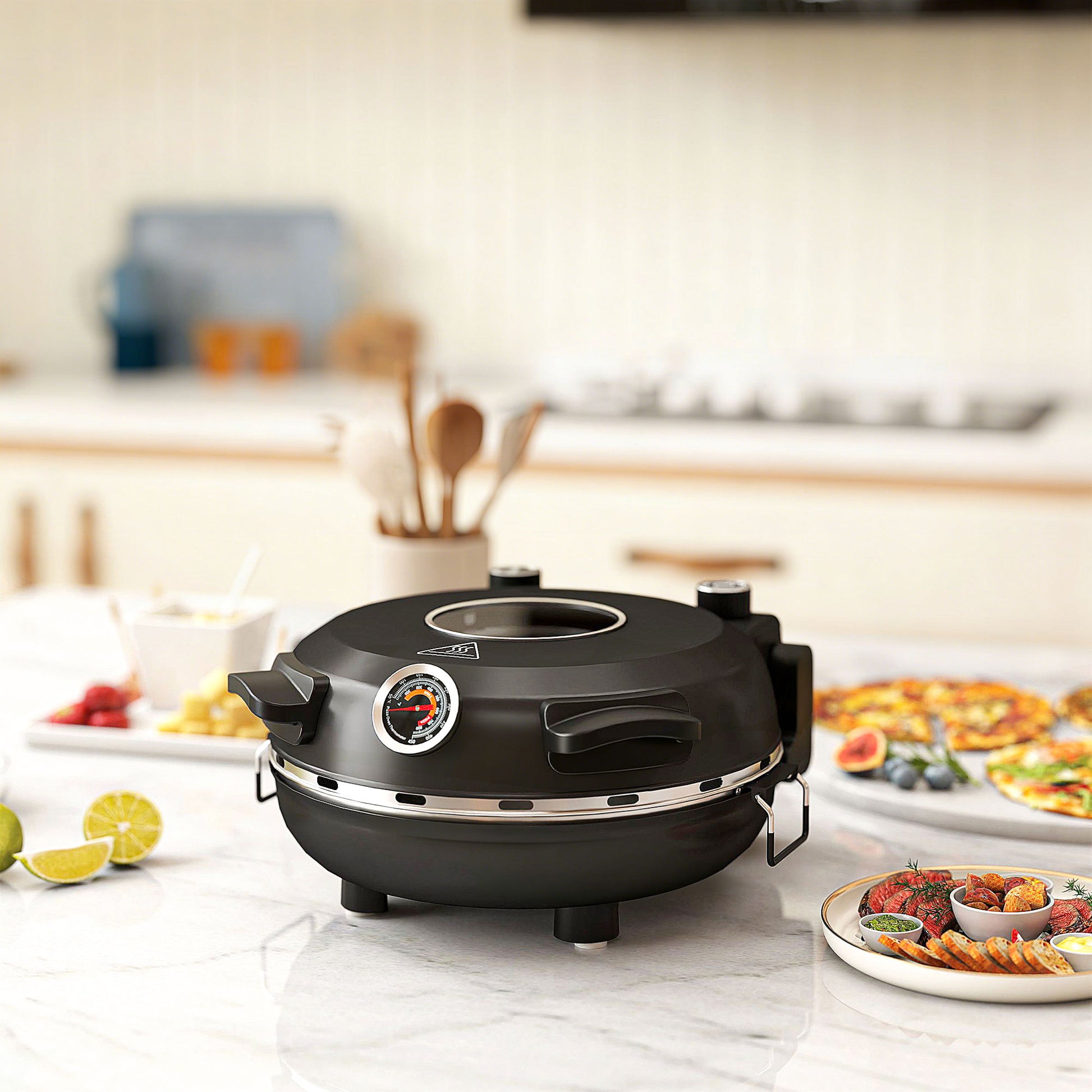 Homcom Horno Para Pizza En 5 Minutos 1200w Temporizador 15min Negro_3