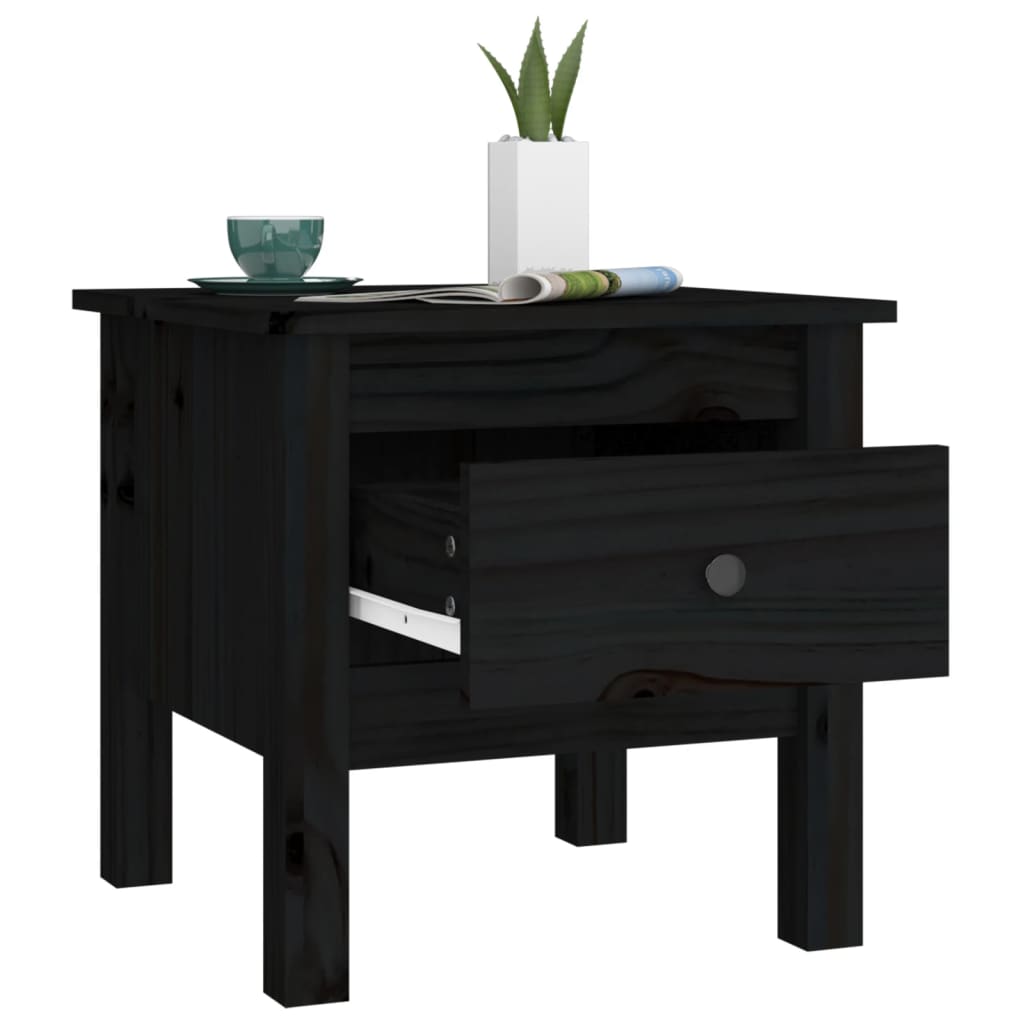 Mesa Auxiliar De Madera Maciza De Pino Negro 40x40x39 Cm_3