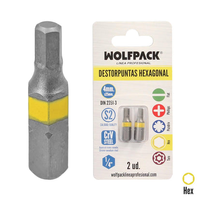 Puntas Destornillador Hexagonal 4,0 Mm. (2 Piezas). Acero S2 Al Cromo Vanadio. Puntas Hexagonales, Destorpuntas,