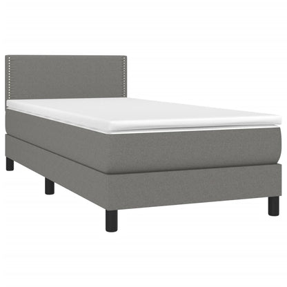 Cama Box Spring Colchón Y Luces Led Tela Gris Oscuro 100x200 Cm / Vetonek_4