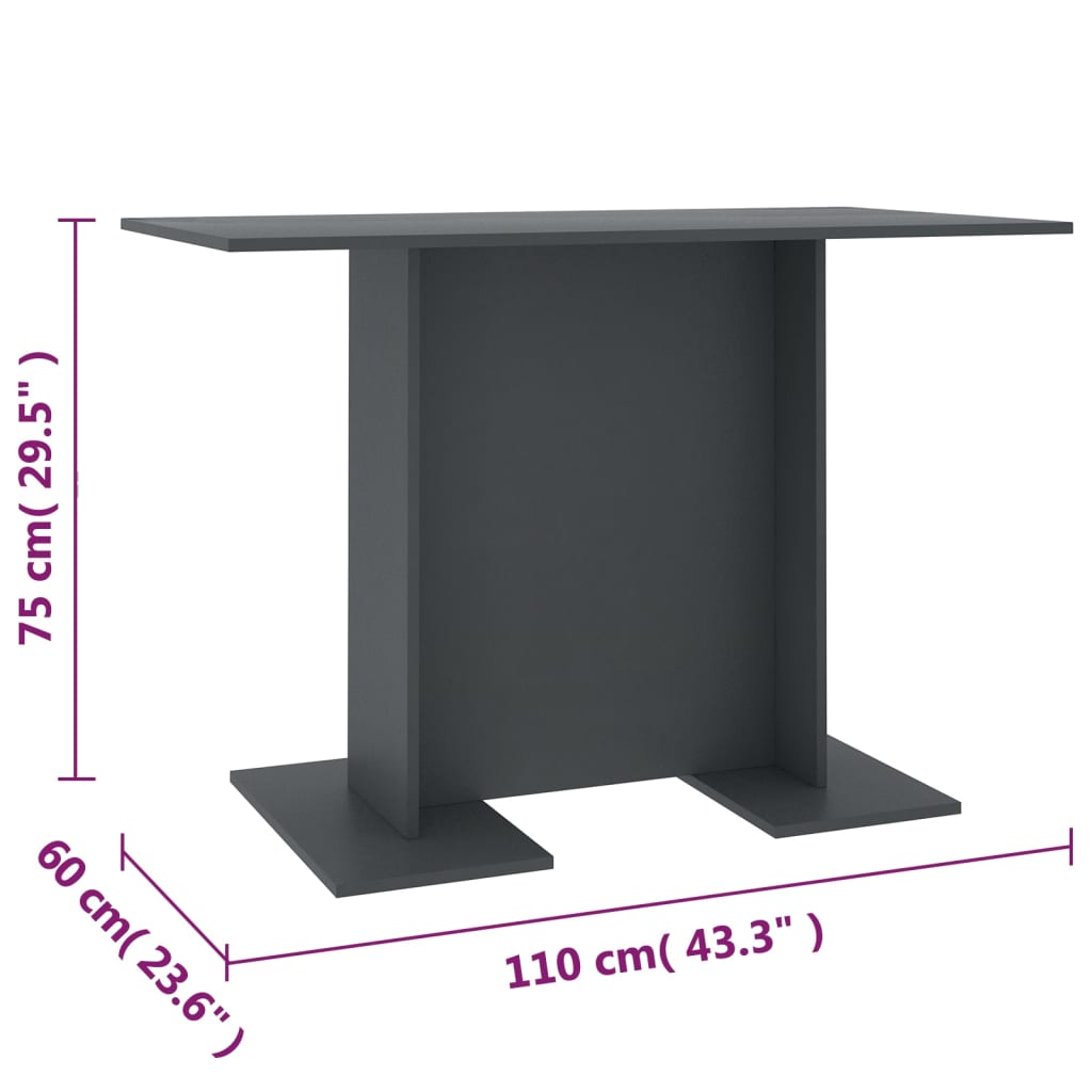 Mesa De Comedor De Madera Contrachapada Gris 110x60x75 Cm_4