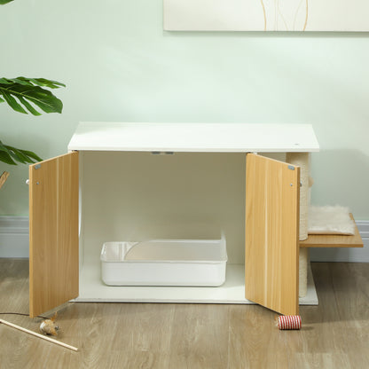 Pawhut Mueble Arenero Para Gatos 3 En 1 Con Puertas Centro De Juegos Blanco_3