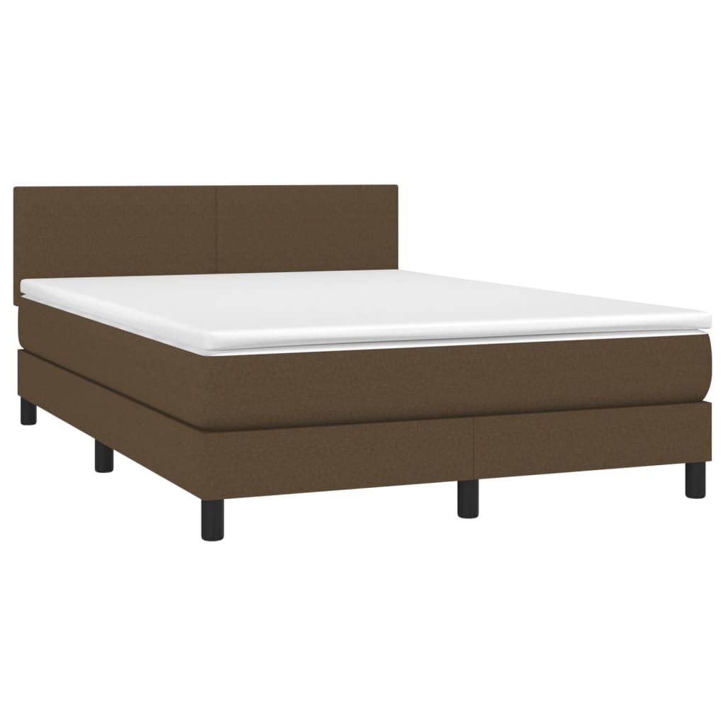 Cama Box Spring Con Colchón Led Tela Marrón Oscuro 140x190 Cm / Vetonek_5