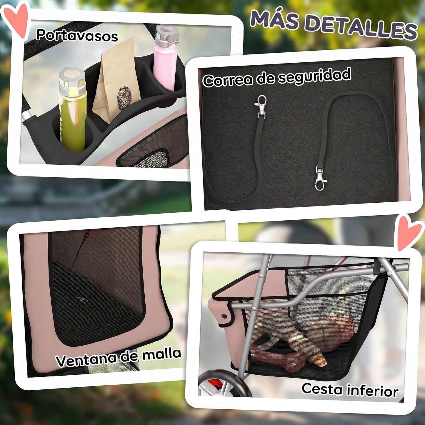 Pawhut Carrito Para Perros Plegable Con Cesta De Almacenaje 77x44x102 Cm Café_3