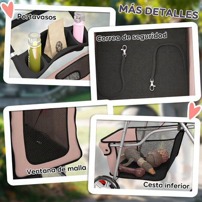 Pawhut Carrito Para Perros Plegable Con Cesta De Almacenaje 77x44x102 Cm Café_3