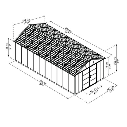 Telheiro de jardim Yukon 643x332x252 cm com piso