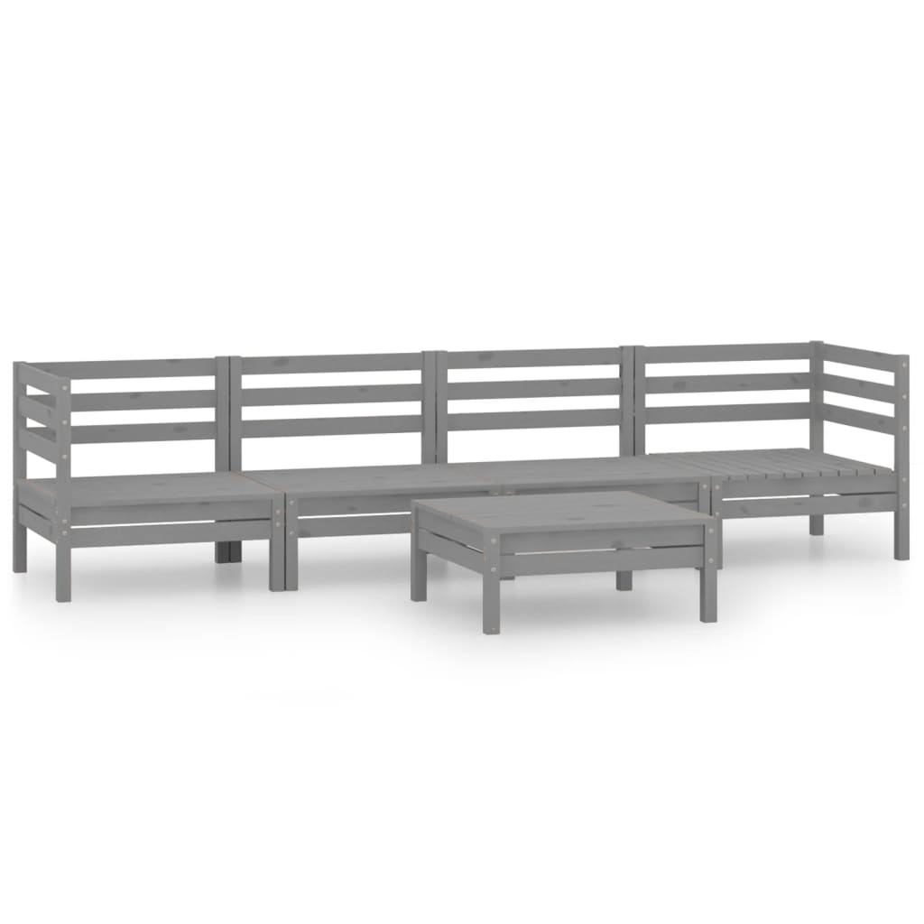 Juego De Muebles De Jardín 5 Piezas Madera Maciza De Pino Gris / Vetonek_1