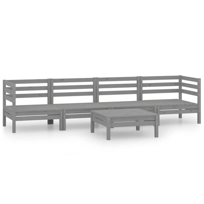 Juego De Muebles De Jardín 5 Piezas Madera Maciza De Pino Gris / Vetonek_1