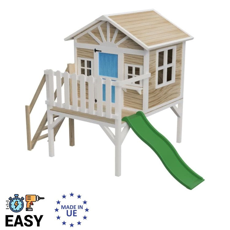 Casita Infantil De Madera Por Paneles Masgames Visby Elevada 90 Cm Azul._0