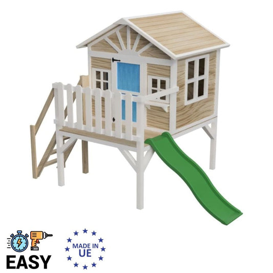 Casita Infantil De Madera Por Paneles Masgames Visby Elevada 90 Cm Azul._0