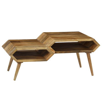 Mesa De Centro De Madera Maciza De Mango 104x50x45 Cm_0