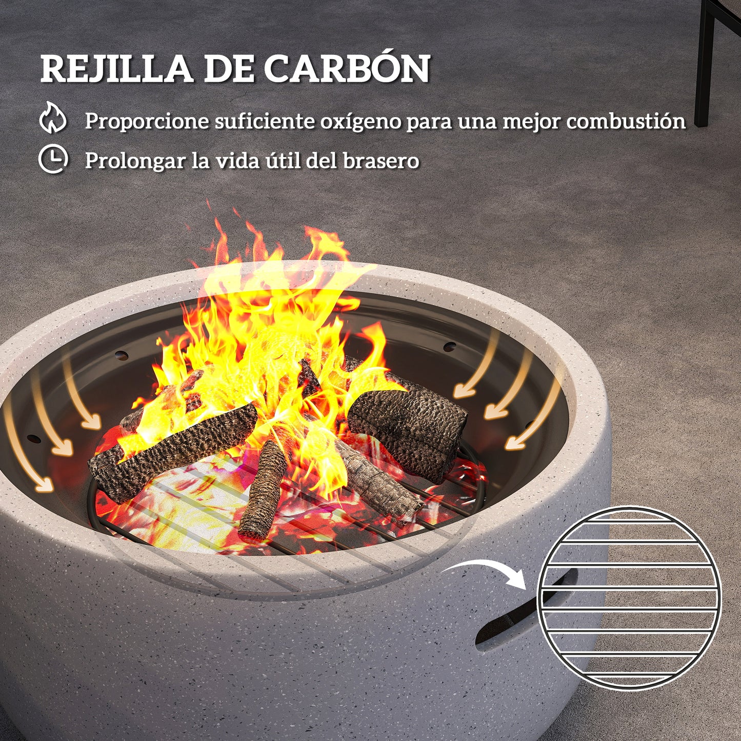Outsunny Brasero Exterior Redondo Con Atizador Ø45x34 Cm Gris_5