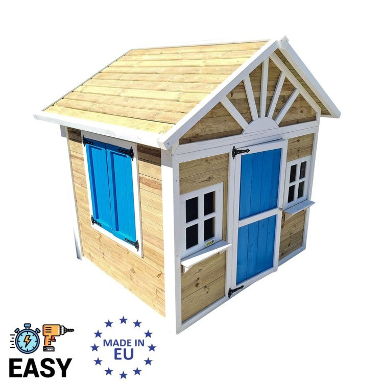 Casita Infantil De Madera Por Paneles Masgames Visby Azul._0