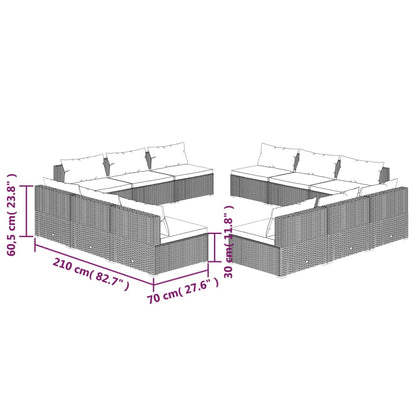Set Muebles De Jardín Y Cojines 12 Pzas Ratán Sintético Marrón / Vetonek_3