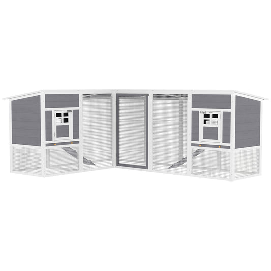 Pawhut Gallinero De Madera Grande Exterior En L Para Esquina 251x192x103 Cm Gris_0