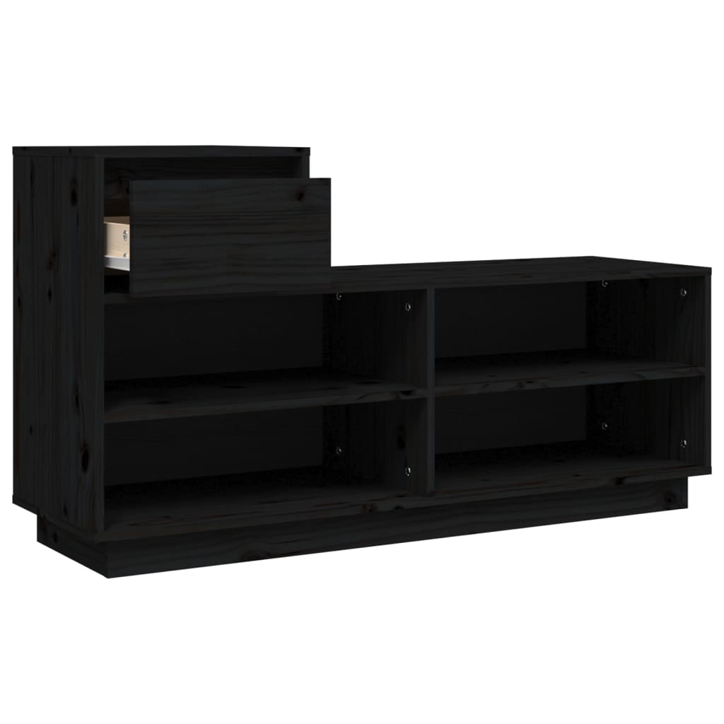 Mueble Zapatero De Madera Maciza De Pino Negro 110x34x61 Cm / Vetonek_4