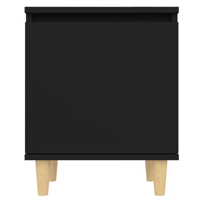 Mesita De Noche Con Patas De Madera Maciza Negra 40x30x50 Cm_4