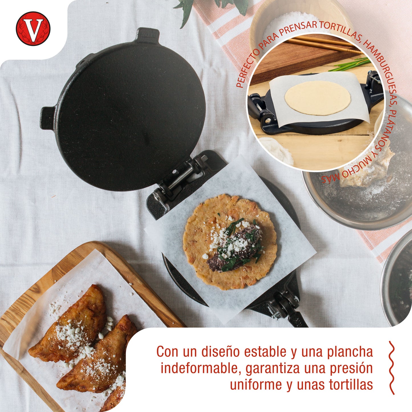 Victoria Prensa Tortillera Para Tortillas Mexicanas Hierro Fundido Curado 16,5cm, Pataconera Colombiana, 30551, Negro_2