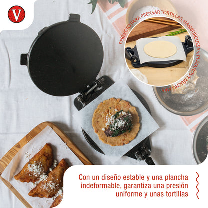 Victoria Prensa Tortillera Para Tortillas Mexicanas Hierro Fundido Curado 16,5cm, Pataconera Colombiana, 30551, Negro_2
