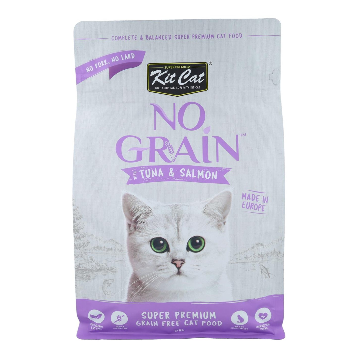 Kit Cat Ração No Grain para Gatos - Atum e Salmão 1 Kg Alimento natural para gatos