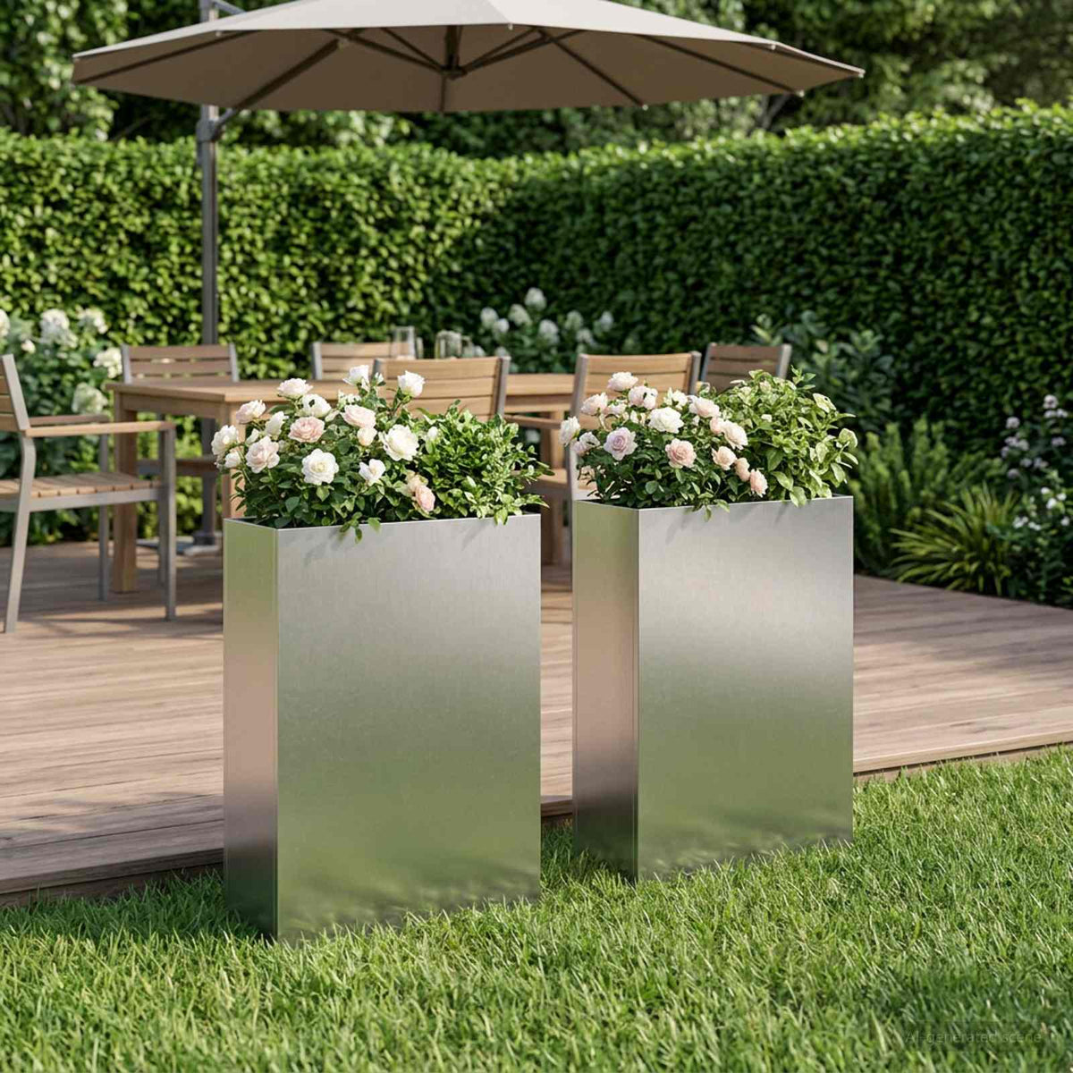 Macetero De Jardín 2 Uds. Plateado 40 X 20 X 75 Cm_1