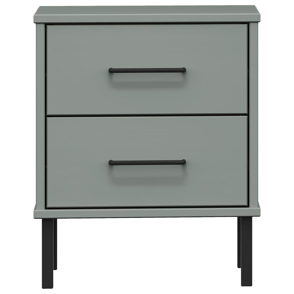 Mesita De Noche Patas De Metal Madera Maciza Pino Gris Oslo_2
