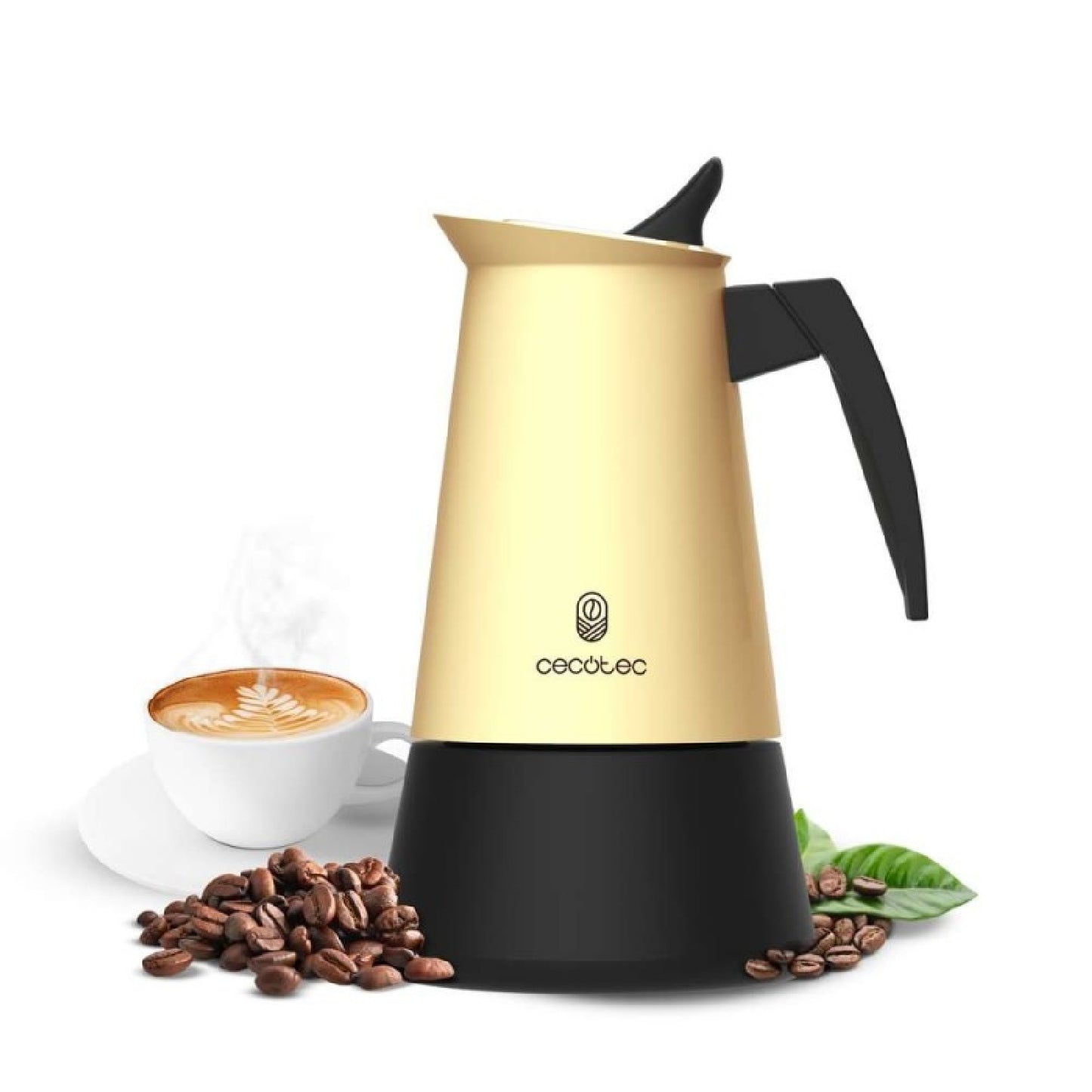 Cecotec Cafetera Italiana Piccolina 900 Beige. 450ml, 10 Tazas De Café, Acero Inoxidable, Apta Todas Superficies, Filtro_0