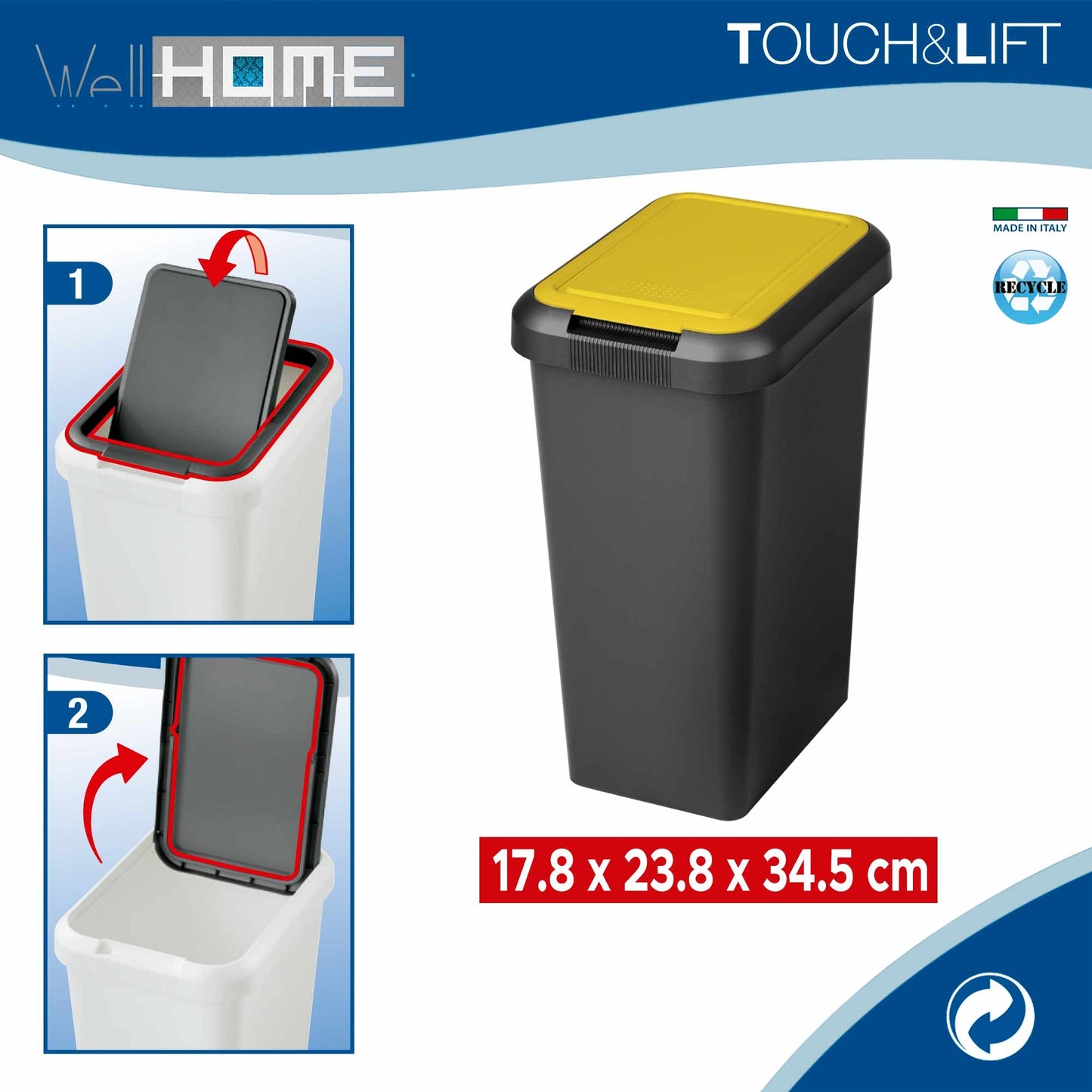 Set 4 Papeleras touch & Lift De 9l Ámbar, Azul, Blanco Y Verde_1
