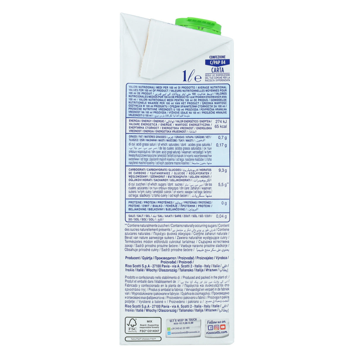 Bebida de arroz natural biológico Scotti 1L